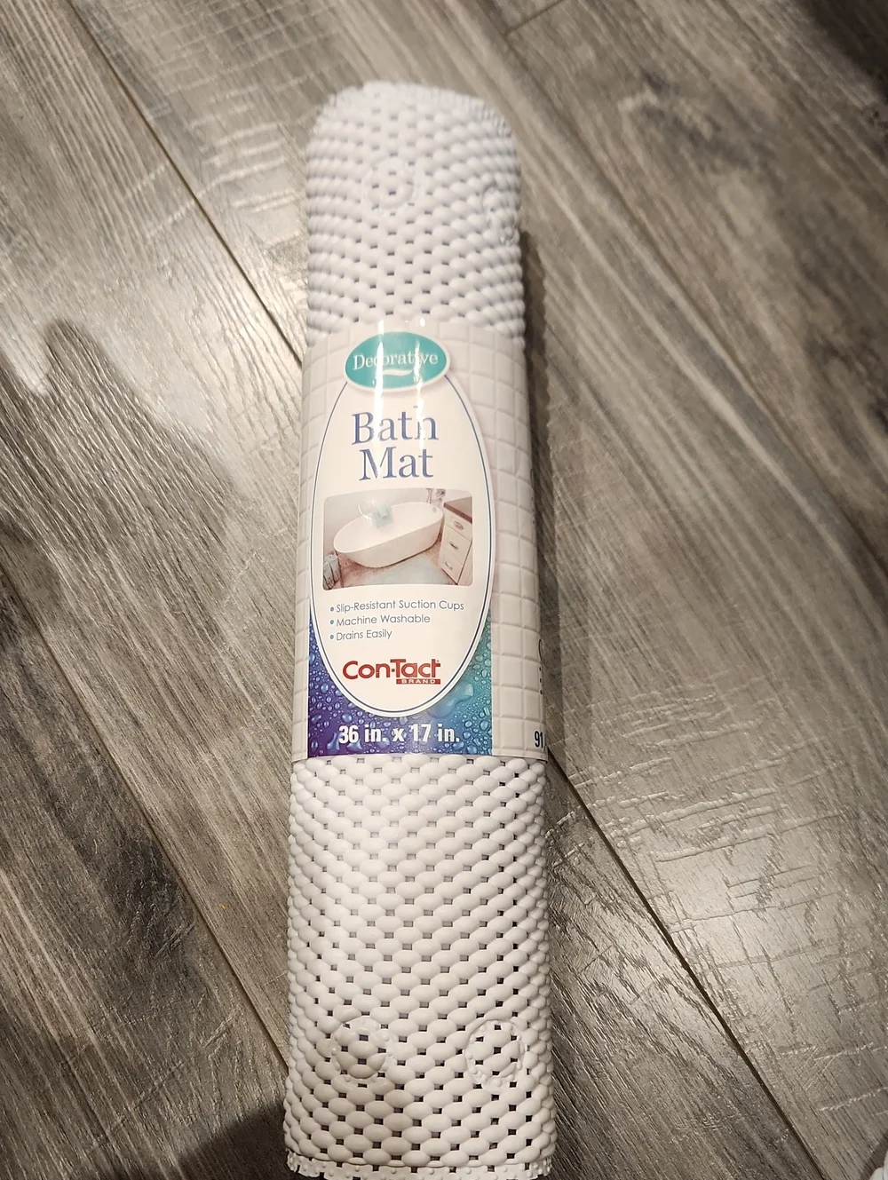 Contact White Bath Mat with Suction Cups 36